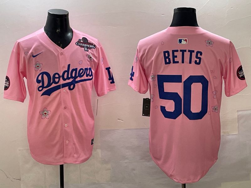 Men Los Angeles Dodgers #50 Betts Pink Sakura Edition 2025 Nike MLB Jersey style 3->los angeles dodgers->MLB Jersey